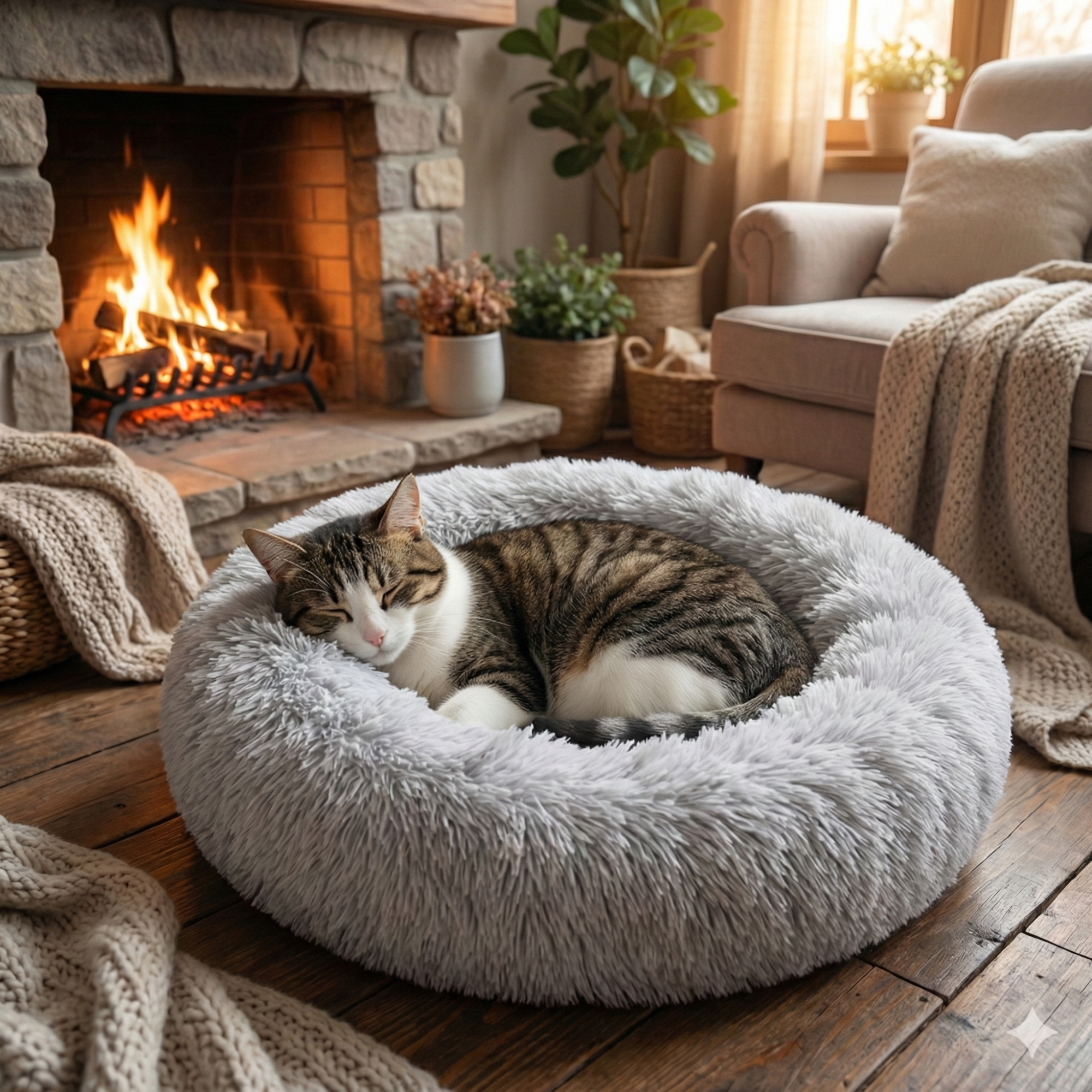 Plush Calming Cat Bed